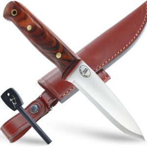 JEO-TEC N18 Bushcraft Survival Hunting – Cuchillo táctico de hoja fija, 9 pulgadas en total, mango de madera de cocobolo, funda de cuero + JEO-TEC N18 Bushcraft Survival Hunting – Cuchillo táctico de hoja fija, 9 pulgadas en total, mango de madera de cocobolo, funda de cuero +