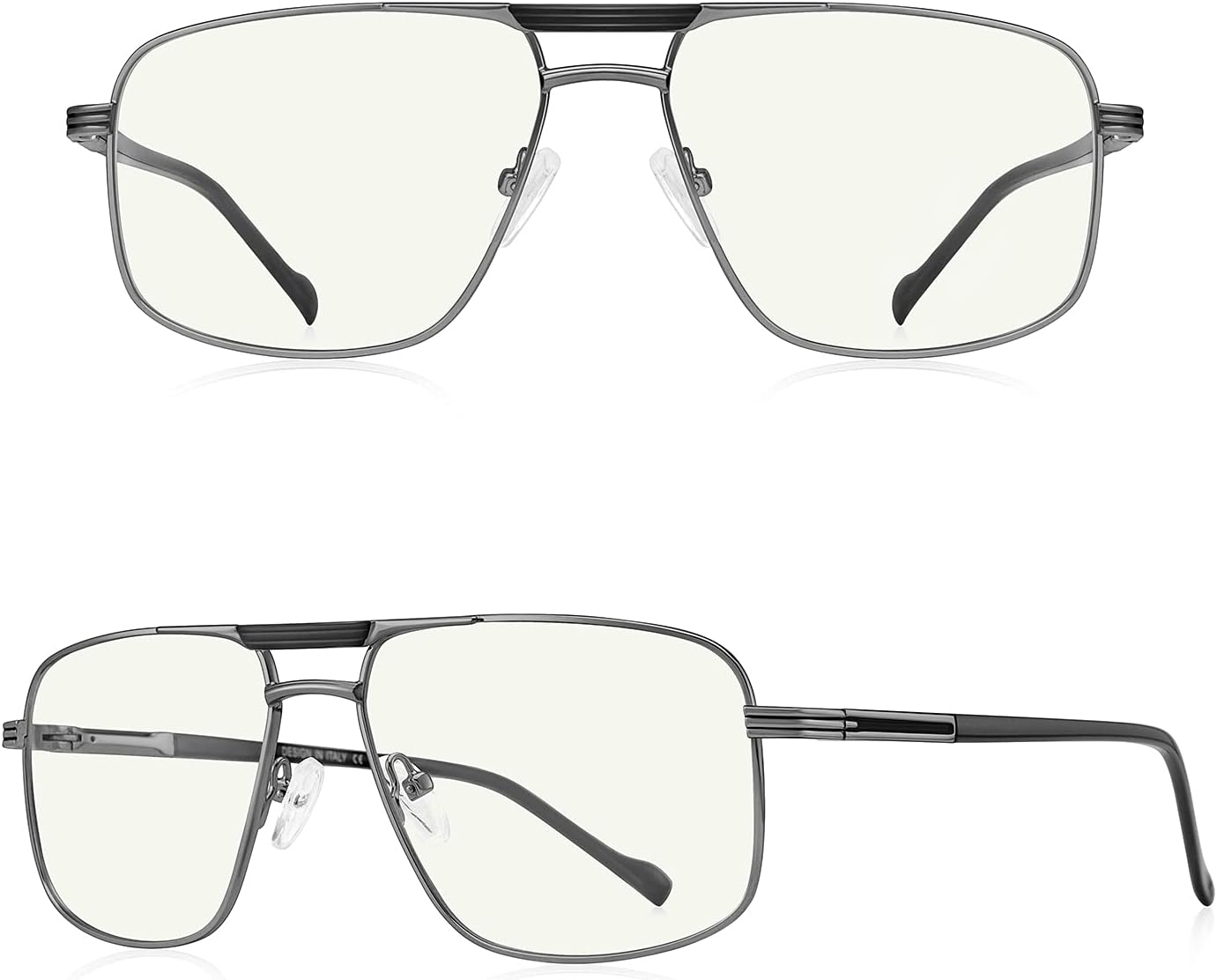 Lentes de lectura para hombre, cuadrados, de doble puente, bloqueo de luz azul, lectores de computadora