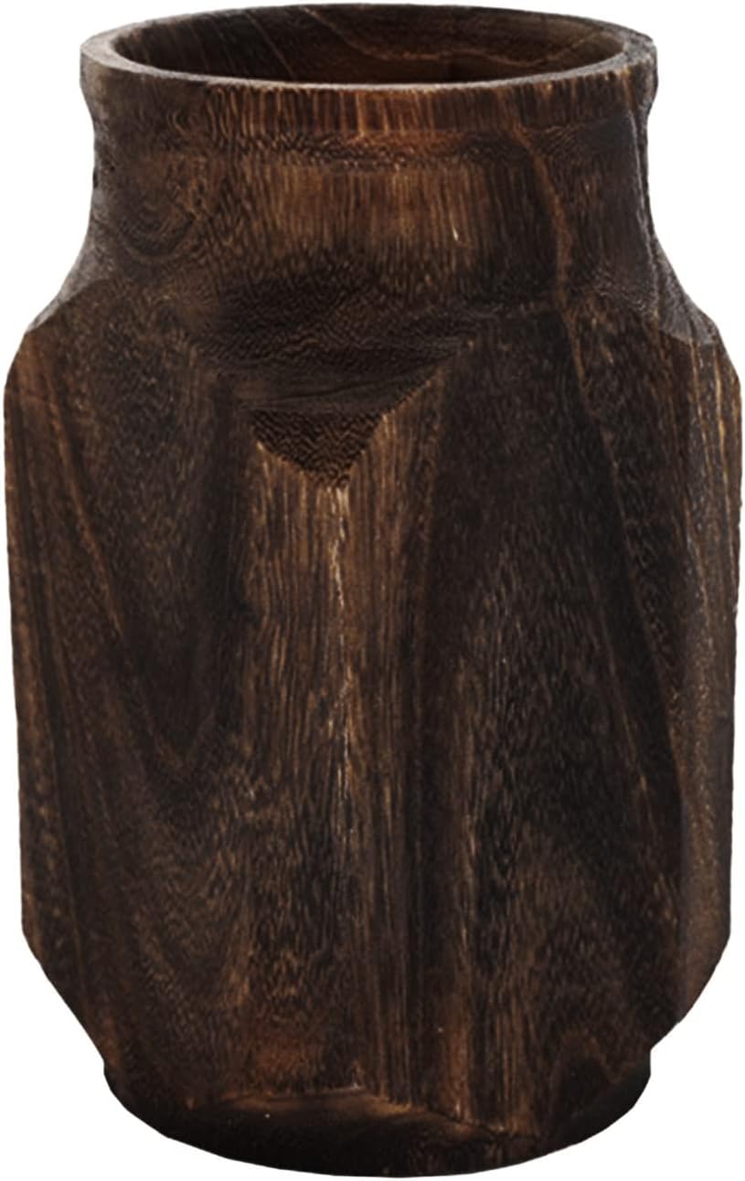 Jarrón de madera, jarrón rústico, jarrón retro, jarrón de madera natural, maceta de madera, decoración para jardín, casa de campo (marrón4.3 x 4.3 x