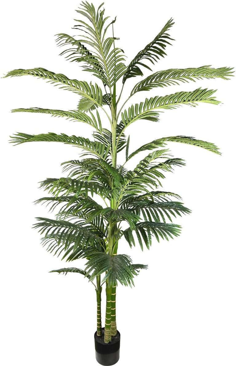 AfanD Palmera artificial de areca de 8 pies de alto, planta falsa realista, adecuada para entornos interiores y exteriores, regalo de inauguración