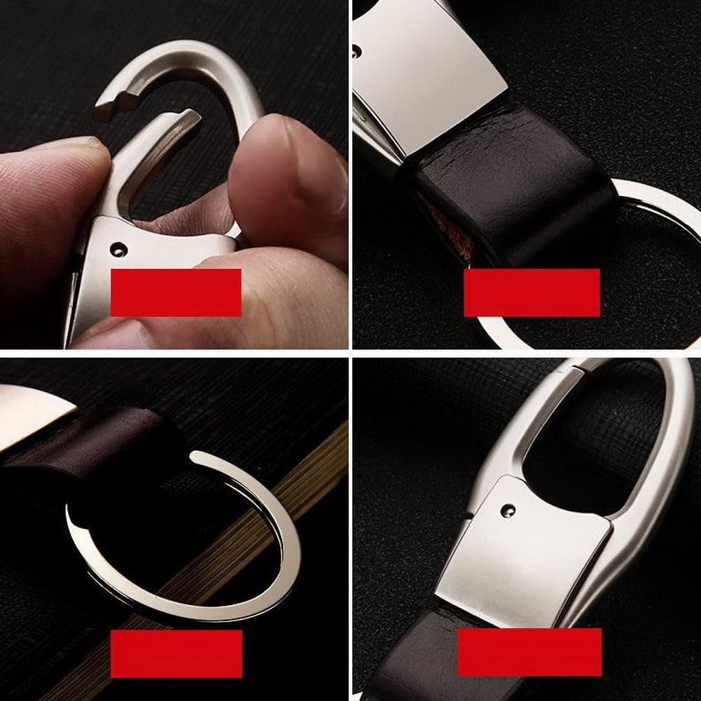 Llavero de cuero para automóvil con clip de mosquetón con 1 llavero de ganchos, soporte para bolso, cinturón, llavero, llavero, regalo resistente