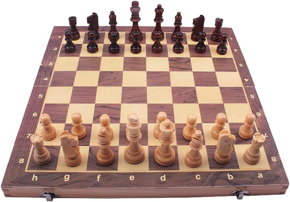 ROLTIN Juego de ajedrez de madera magnético, plegable, portátil, juegos de mesa de ajedrez de viaje, con piezas de juego, ranuras de almacenamiento
