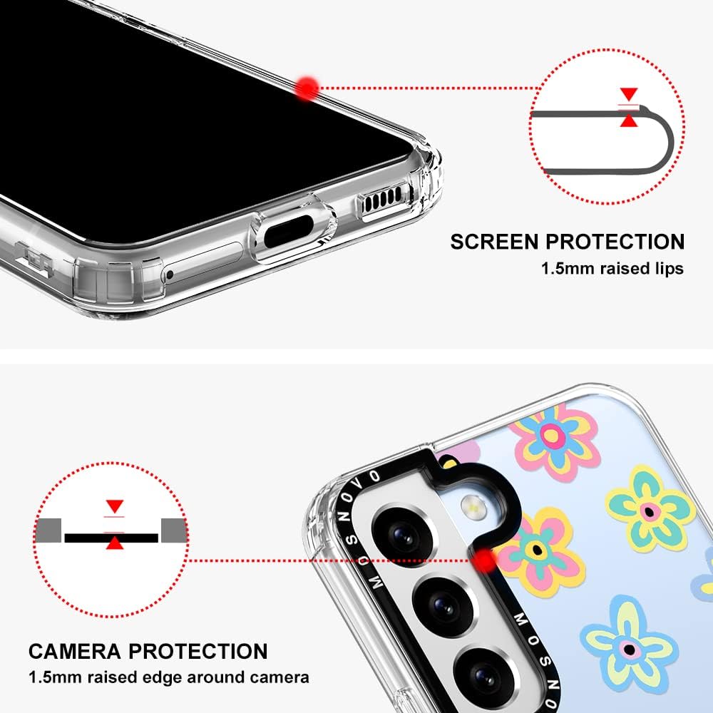 MOSNOVO Funda para Galaxy S22 Plus, funda para Samsung S22 Plus, Groovy Flowers Slim Clear Case con diseño de mujeres y niñas, a prueba de golpes,