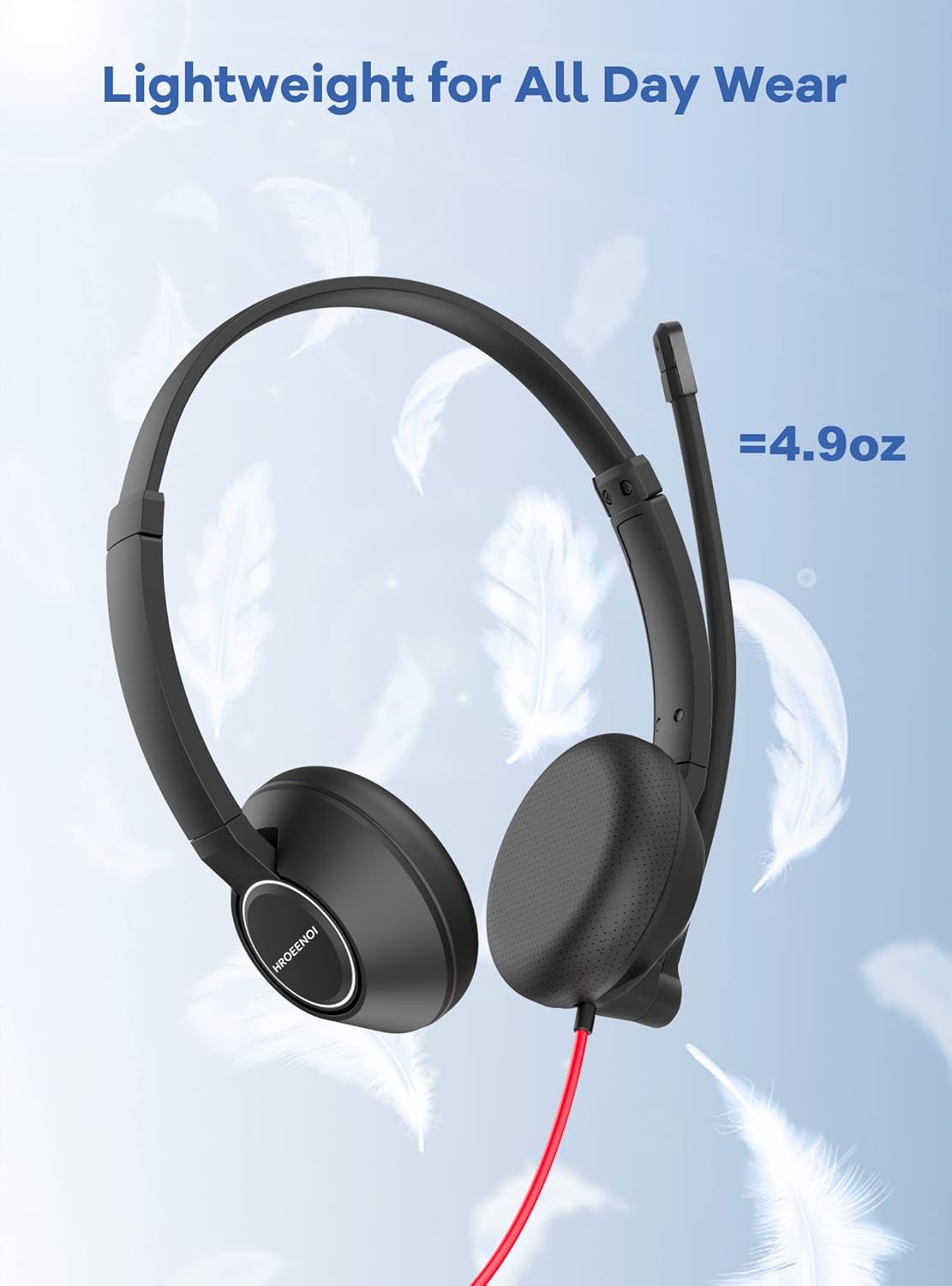HROEENOI Auriculares con cancelación de ruido con micrófono para PC y portátil, conector de 0.138 in, auriculares con cable para trabajo, zoom,