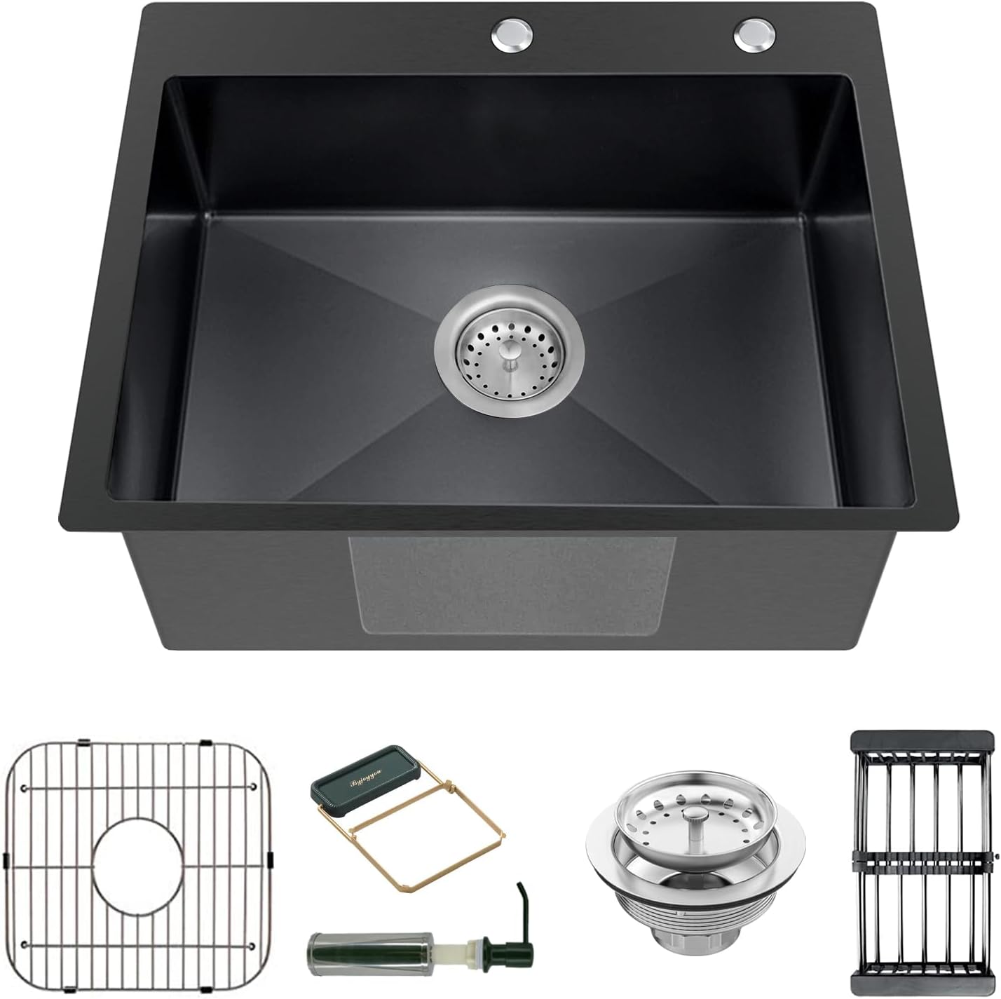 Fregadero de cocina negro, fregadero de barra de acero inoxidable de 22 x 18 x 9 pulgadas, fregadero de cocina con rejilla de fregadero combinado,
