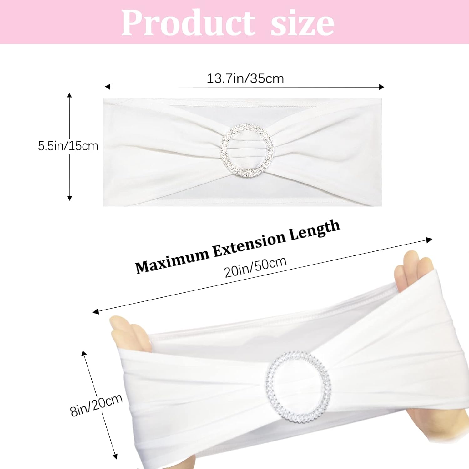 Zhongyuan Bandas elásticas de elastano para silla, lazos elásticos con hebilla para decoración de bodas, banquetes, fiestas, eventos (blanco, 25