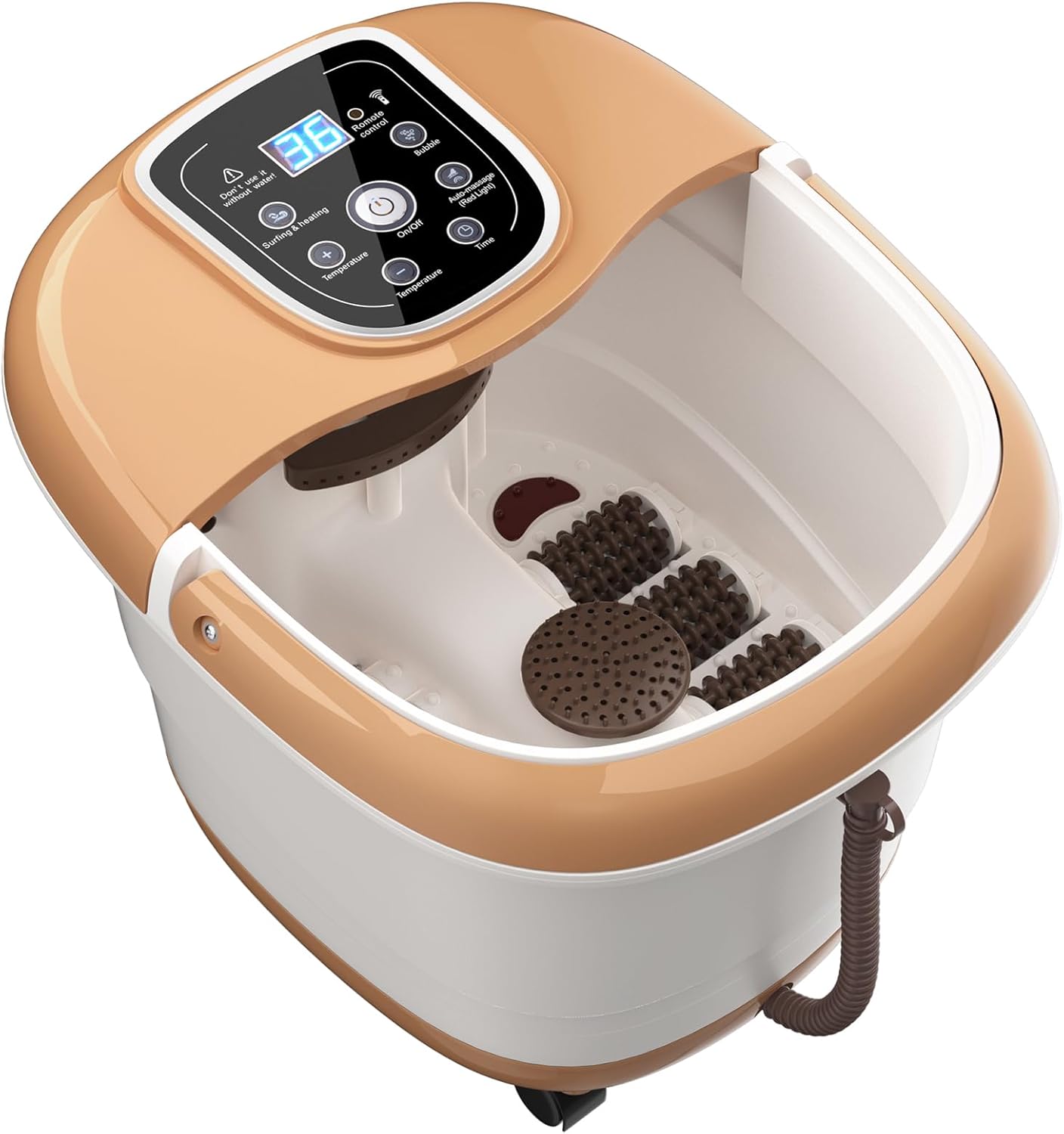 WELLHUT Masajeador de baño de spa para pies con bañera de calor para pies, marrón