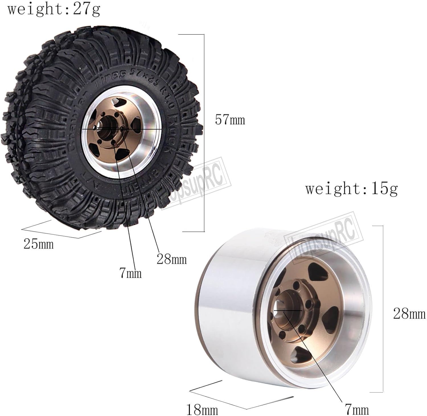 Neumáticos de aluminio Beadlock RC de 1.0 pulgadas para camiones RC 118 124 TRX4M, SCX24, FCX24 RC Crawler, ruedas RC Hops Up (4 piezas doradas)
