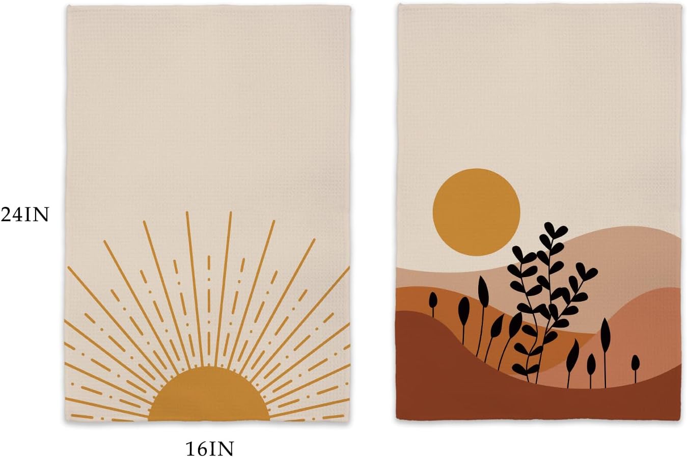 Abstract Sun Sunshine Mountain Botanical Plant – Toallas de cocina suaves de 16 x 24 pulgadas, juego de 2 paños de secado modernos de mediados de
