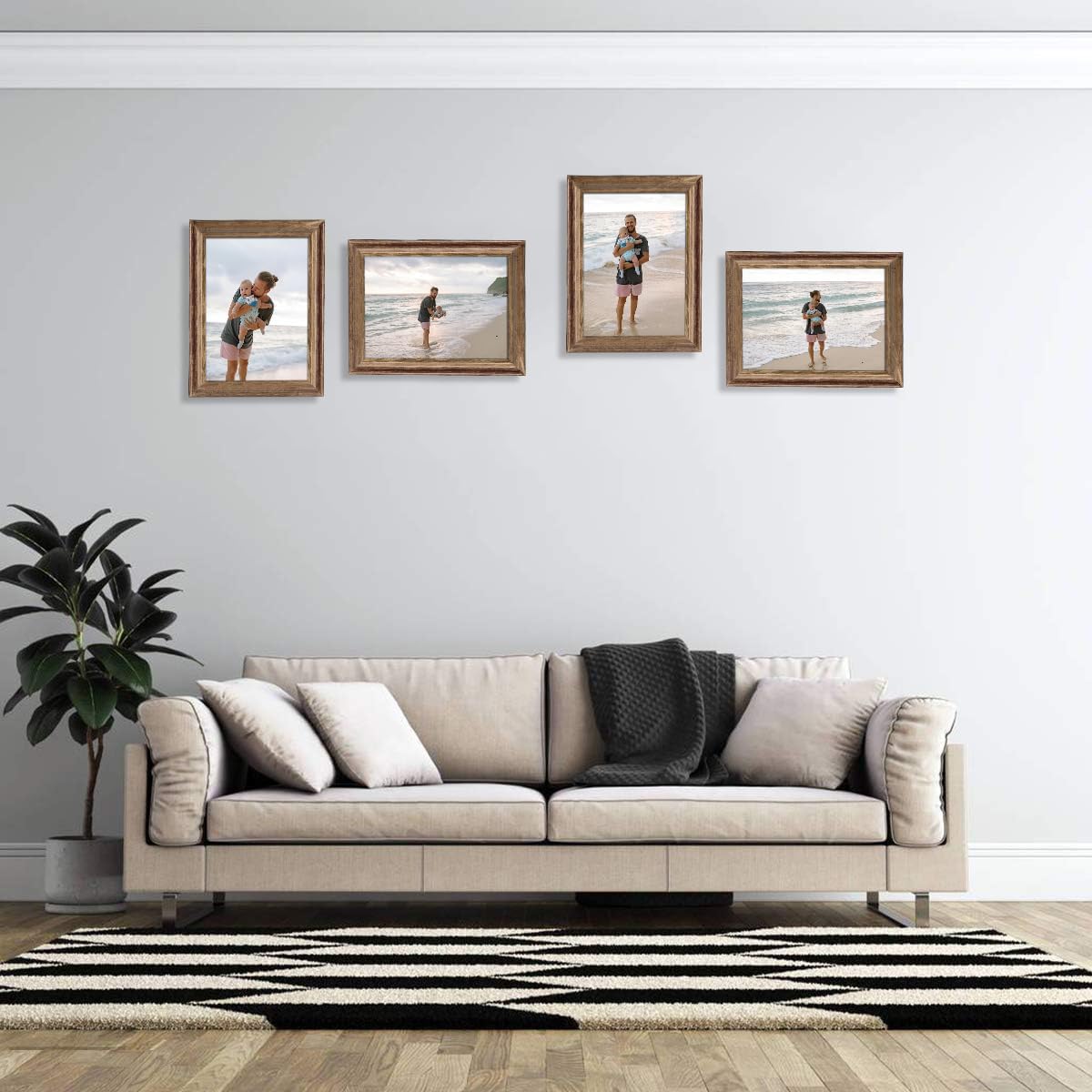 NUOLAN Marco de fotos de 5 x 7 pulgadas, marco de fotos rústico con patrón de madera marrón para pared o escritorio, 4 paquetes (NL-5X7RB)