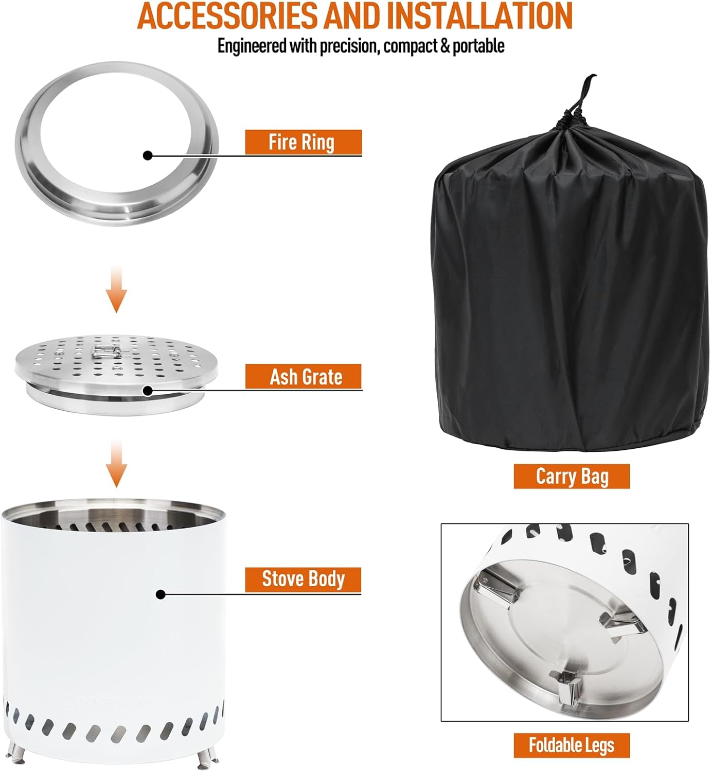 Chimenea portátil de mesa mini estufa de acero inoxidable de 8.6 pulgadas con soporte, fogata de mesa de bajo consumo de humo alimentado por pellets