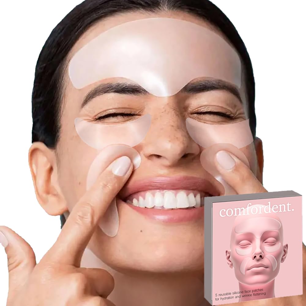 Juego de parches faciales de silicona reutilizables, 5 parches antiarrugas para aplanar líneas finas y arrugas durante la noche, reparación de