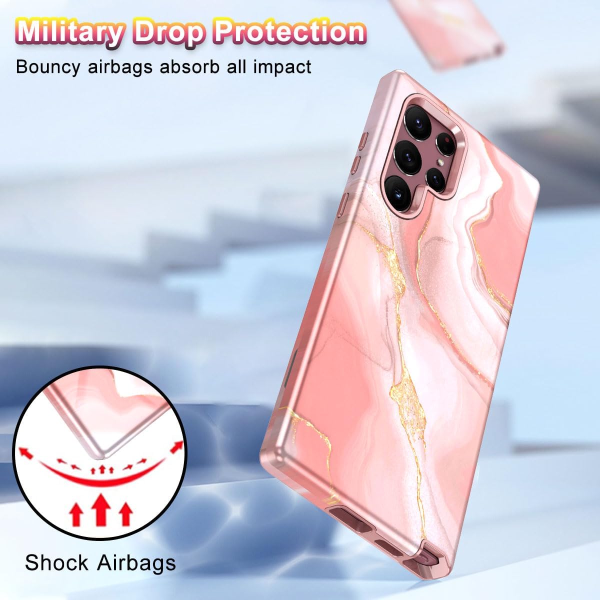 Btscase Funda para Samsung Galaxy S22 Ultra 5G, patrón de mármol 3 en 1, resistente a prueba de golpes, cuerpo completo, policarbonato duro y suave