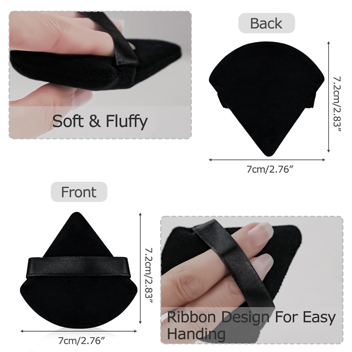 16 piezas de soplos de polvo triangulares, soplo de maquillaje de cara para el cuerpo polvo suelto herramienta de maquillaje de belleza negro