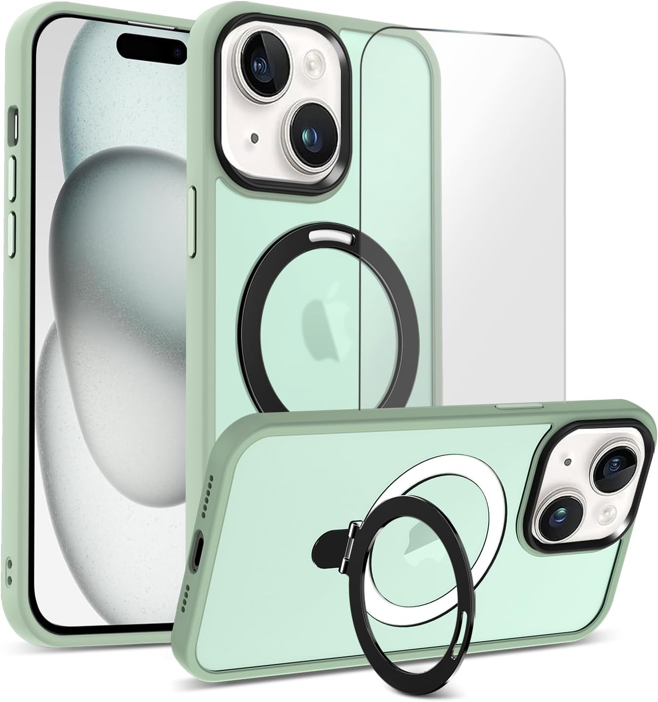 Anillo magnético diseñado para iPhone 15 Plus 2023, compatible con MagSafe con soporte y soporte de anillo, funda de grado militar a prueba de