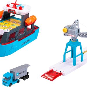 Majorette – Creatix Toy Port with Container Ship – Maersk Logistics Port Station (45 x 29 x 24 cm) with Cargo Ship, Moving Crane and Man Truck with Majorette – Creatix Toy Port with Container Ship – Maersk Logistics Port Station (45 x 29 x 24 cm) with Cargo Ship, Moving Crane and Man Truck with