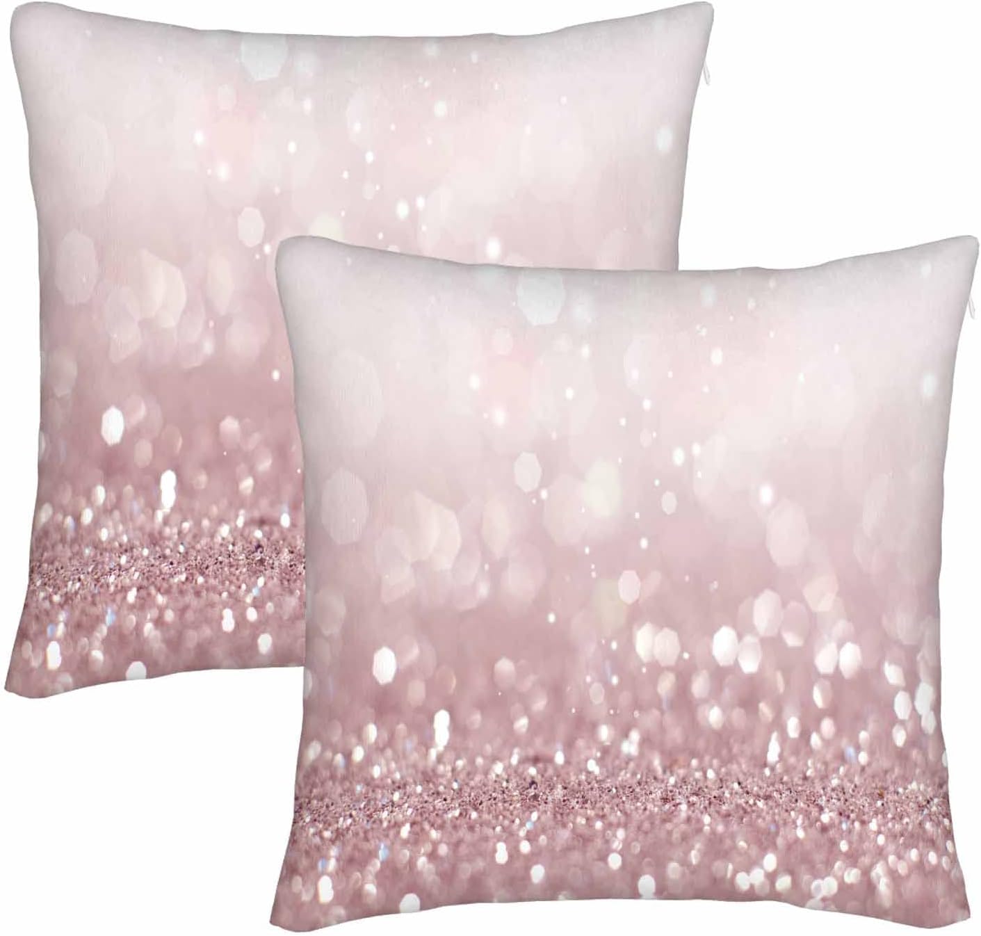 WONDERTIFY Bokeh – Juego de 2 fundas de almohada con purpurina brillante efecto difuminado color oro rosa para cojín decorativo, cama, sofá, 20 x 20