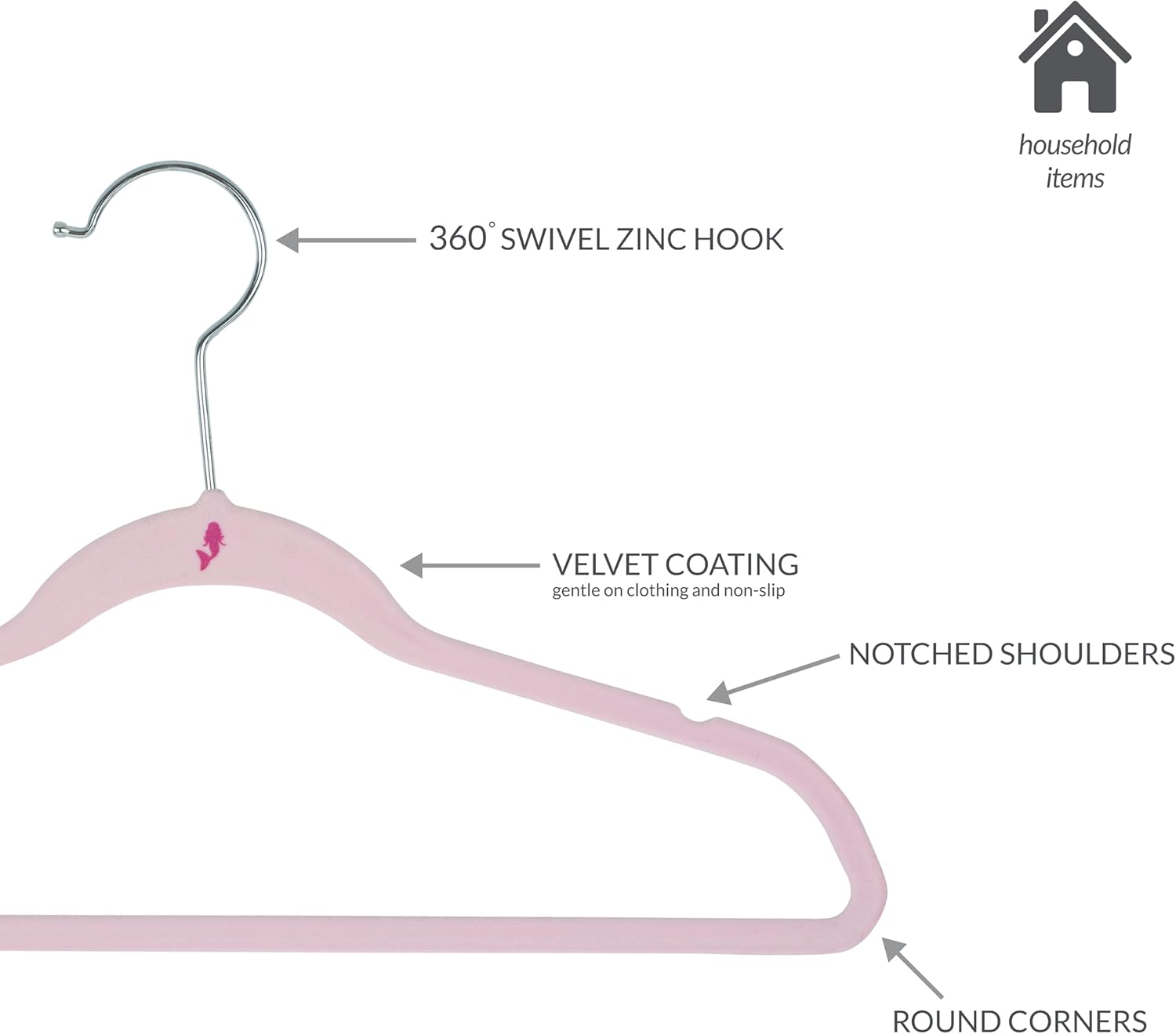 Simplify Paquete de 25 perchas de terciopelo para niños, delgadas, diseño antideslizante, ahorro de espacio, ropa para niños, camisas, pantalones,
