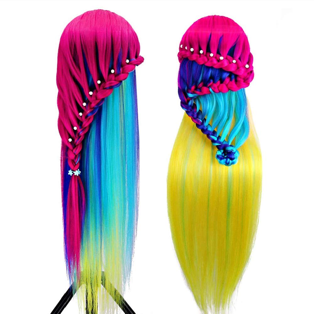 Cabezal de entrenamiento de 26 a 28 pulgadas, cabeza de maniquí para peinado, cosmetología, cabeza de muñeca, peluquería para peinar, teñir, cortar,