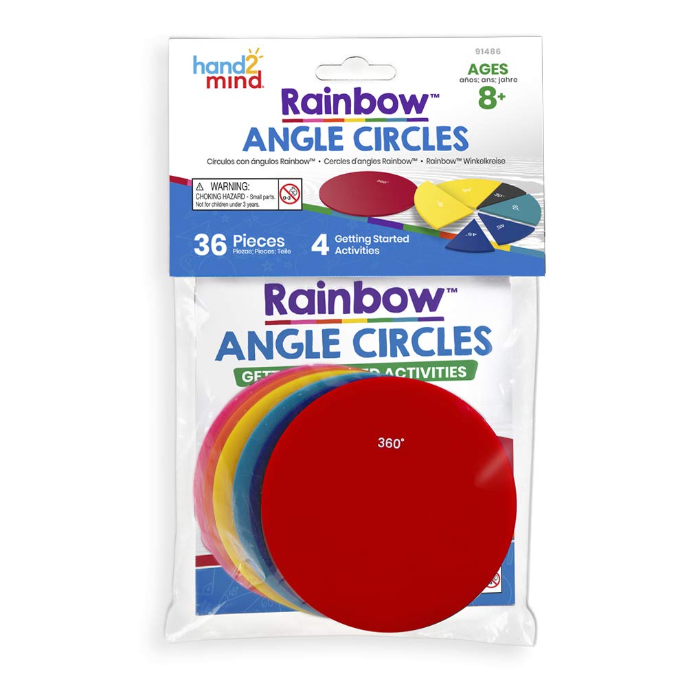 hand2mind Círculos de ángulo de arco iris, manipuladores de geometría, enseñanza primaria de matemáticas, materiales de matemáticas Montessori,