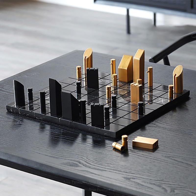 Ajedrez creativo de lujo, tablero de ajedrez de mármol y piezas de ajedrez de metal, juegos de mesa, decoración de mesa nórdica