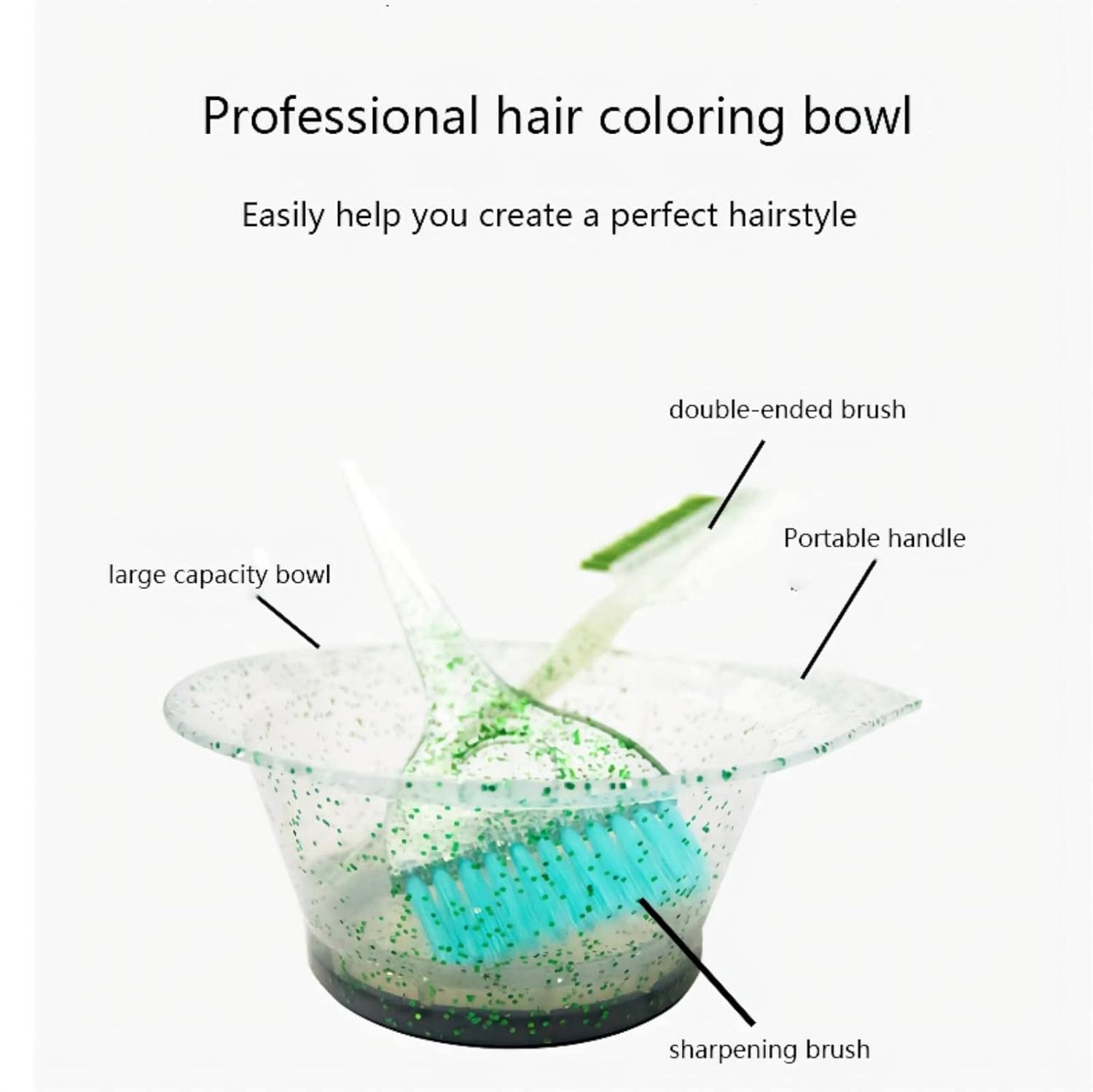 Juego de 3 brochas y tazones para teñir el cabello, kit de teñido de cabello con purpurina, cuencos de color, peine en ángulo y cepillo para color