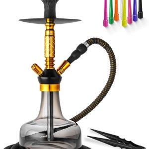 Juego de cachimba de 19 ” de aluminio moderno conjunto de cachimba con todo – Jarrón de vidrio negro, soporte de carbón de cachimba, puntas de Juego de cachimba de 19 ” de aluminio moderno conjunto de cachimba con todo – Jarrón de vidrio negro, soporte de carbón de cachimba, puntas de