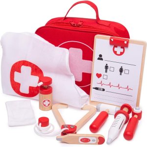 Bigjigs Toys Juego de médicos para niños, juego de médicos de madera de 10 piezas con estetoscopio para niños, termómetro, medicina y más en estuche Bigjigs Toys Juego de médicos para niños, juego de médicos de madera de 10 piezas con estetoscopio para niños, termómetro, medicina y más en estuche