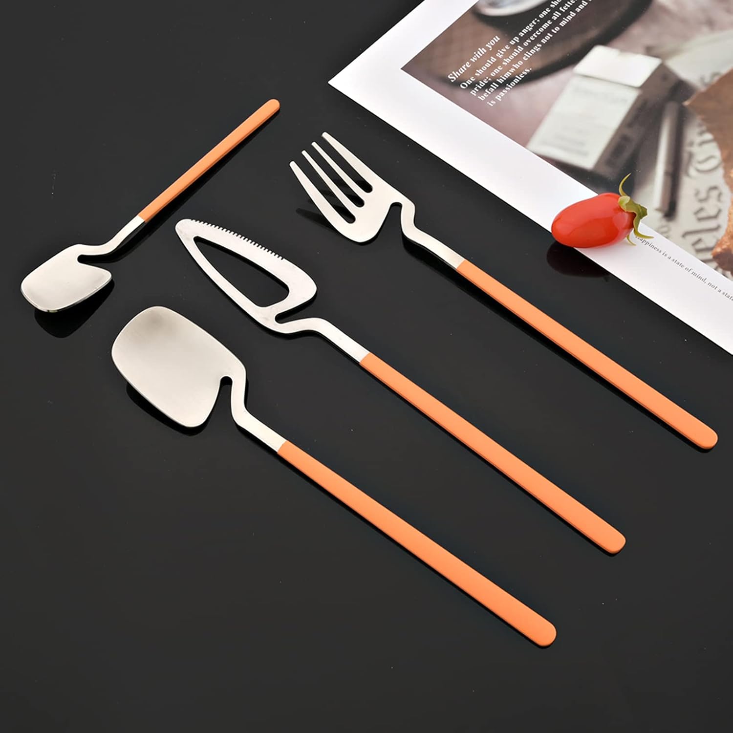 JASHII Juego de cubiertos de acero inoxidable 304 con acabado satinado de color macarrón de 24 piezas, juego de utensilios de cocina para 6