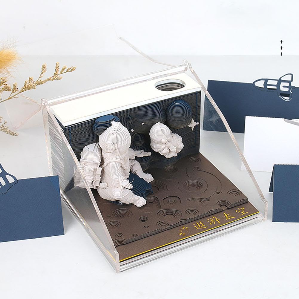 Bloc de notas 3D, bloc de notas de arte de papel 3D, bloc de notas de astronauta, bloc de notas 3D, regalo de escultura de papel, tallado en papel,