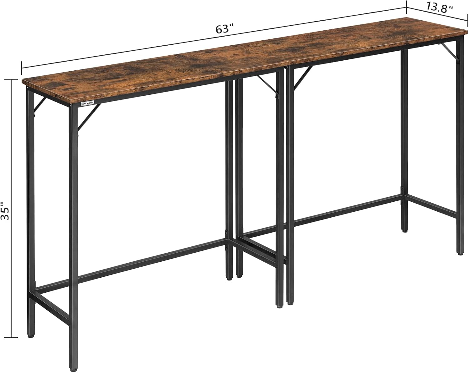 Mesa de barra estrecha de altura de barra, mesa de pub de 63 pulgadas para comedor, mesa de barra con marco de metal resistente, mesa de barra