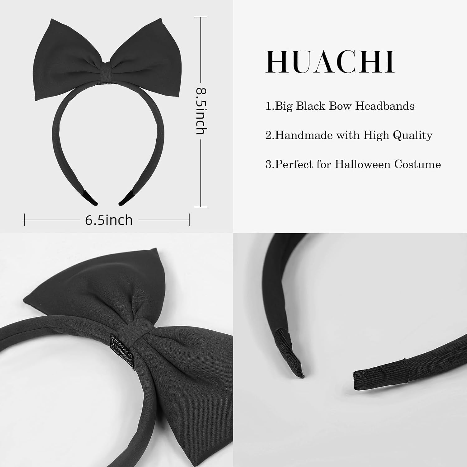 Huachi Diadema de lazo negro para mujeres y niñas, lindas diademas de lazo grande, accesorios para disfraz de cosplay, accesorios para el cabello,
