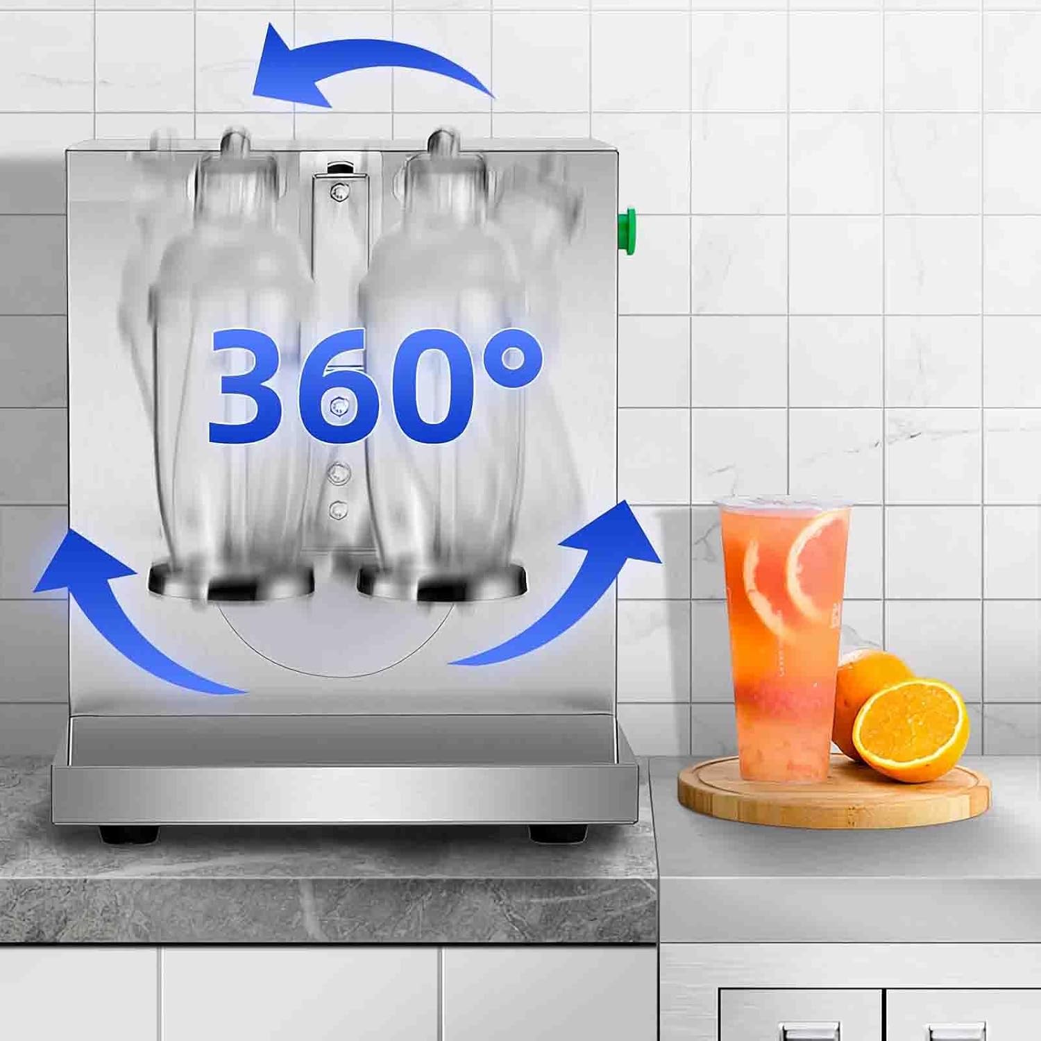 TECHTONGDA Máquina comercial de coctelera de té con leche, máquina profesional de acero inoxidable de doble marco automático de té de burbujas,
