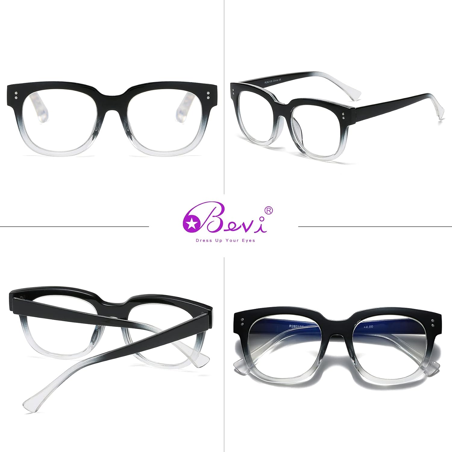 Bevi Lentes de lectura elegantes con bloqueo de luz azul, lupas para hombres y mujeres
