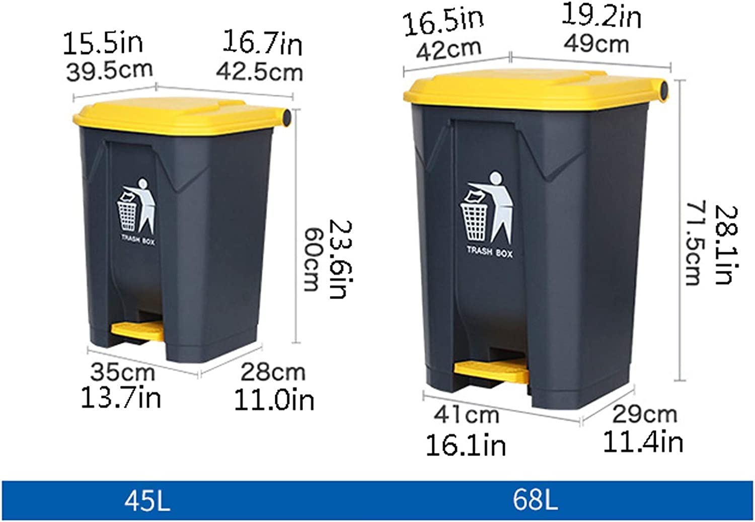 TISTIK Bote de basura de plástico para exteriores, cubo de basura grande tipo pedal comercial para exteriores con tapa de 11.817.9 galones, cubo de