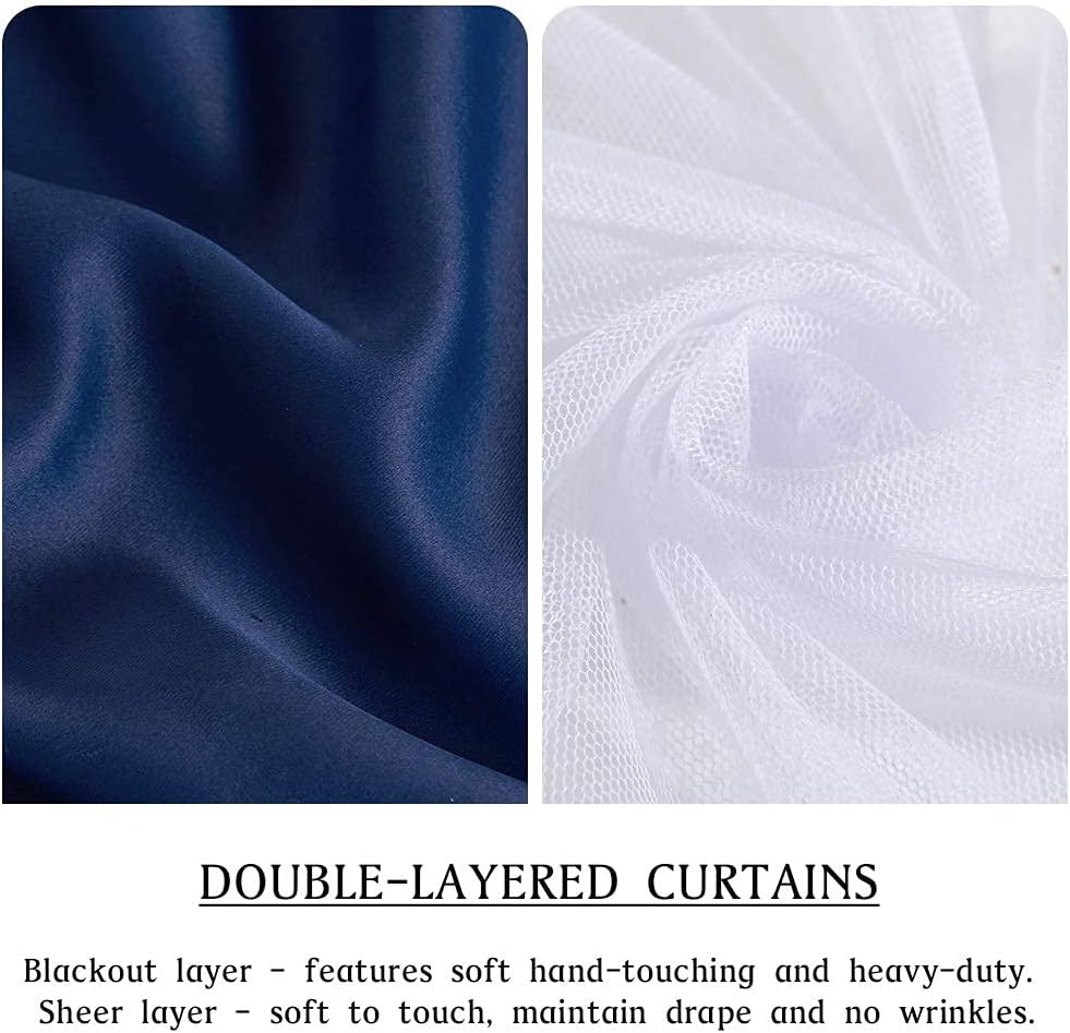 PONY DANCE Cortinas opacas azul marino, cortinas grandes de doble capa con elegancia transparente, cortinas para sala de estar, para mezclar y