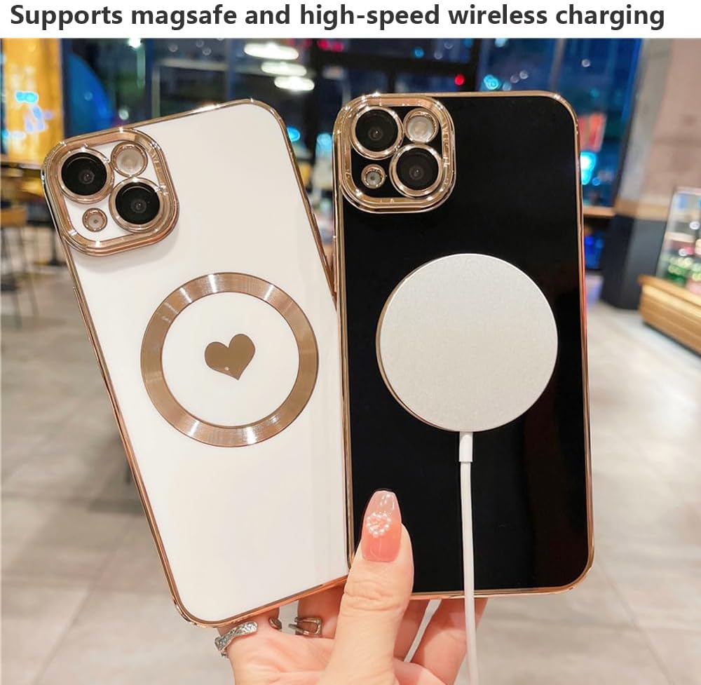 ZinLyuen Diseñada para iPhone 15, compatible con MagSafe protector de lente de cámara integrado, a prueba de golpes, funda magnética de silicona