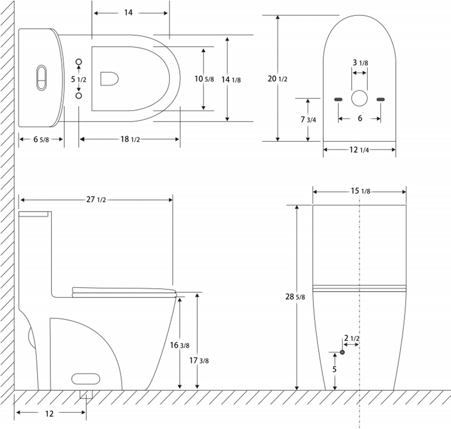 Inodoro de una pieza de doble descarga alargado estándar moderno inodoro 1.11.6 GPF asiento de cierre suave ahorra agua potente y silencioso – gris,
