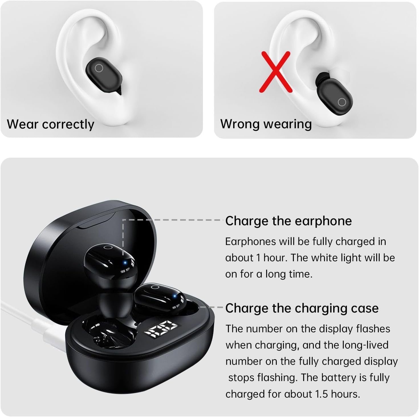 viken Mini auriculares inalámbricos Bluetooth de 5.3 pulgadas, auriculares ligeros con micrófono integrado, IPX5 impermeable, sonido premium