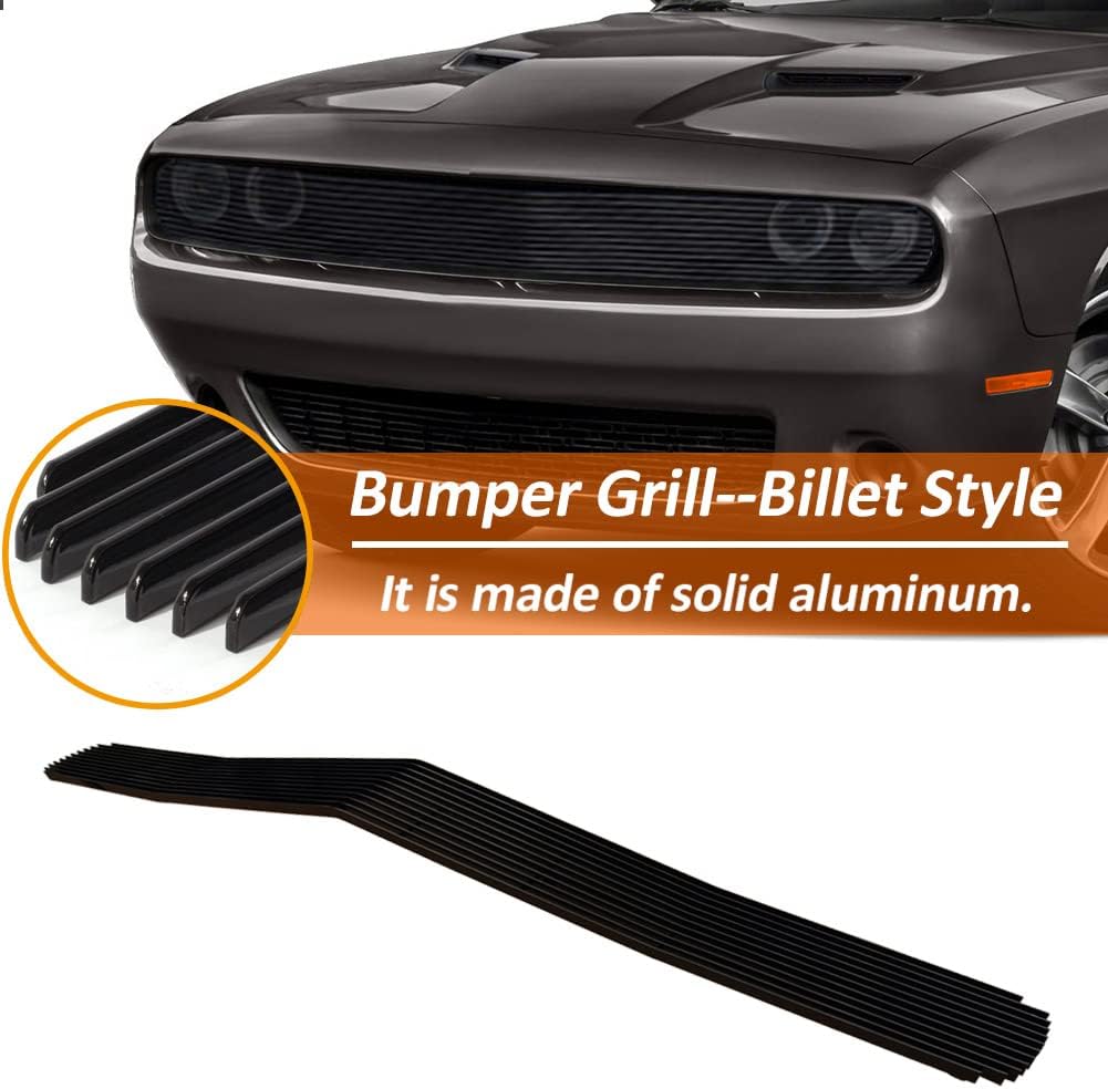 Rejilla frontal negra Billet compatible con Dodge Challenger Phantom 2015-2021 (revestimiento de polvo negro + parte superior principal)