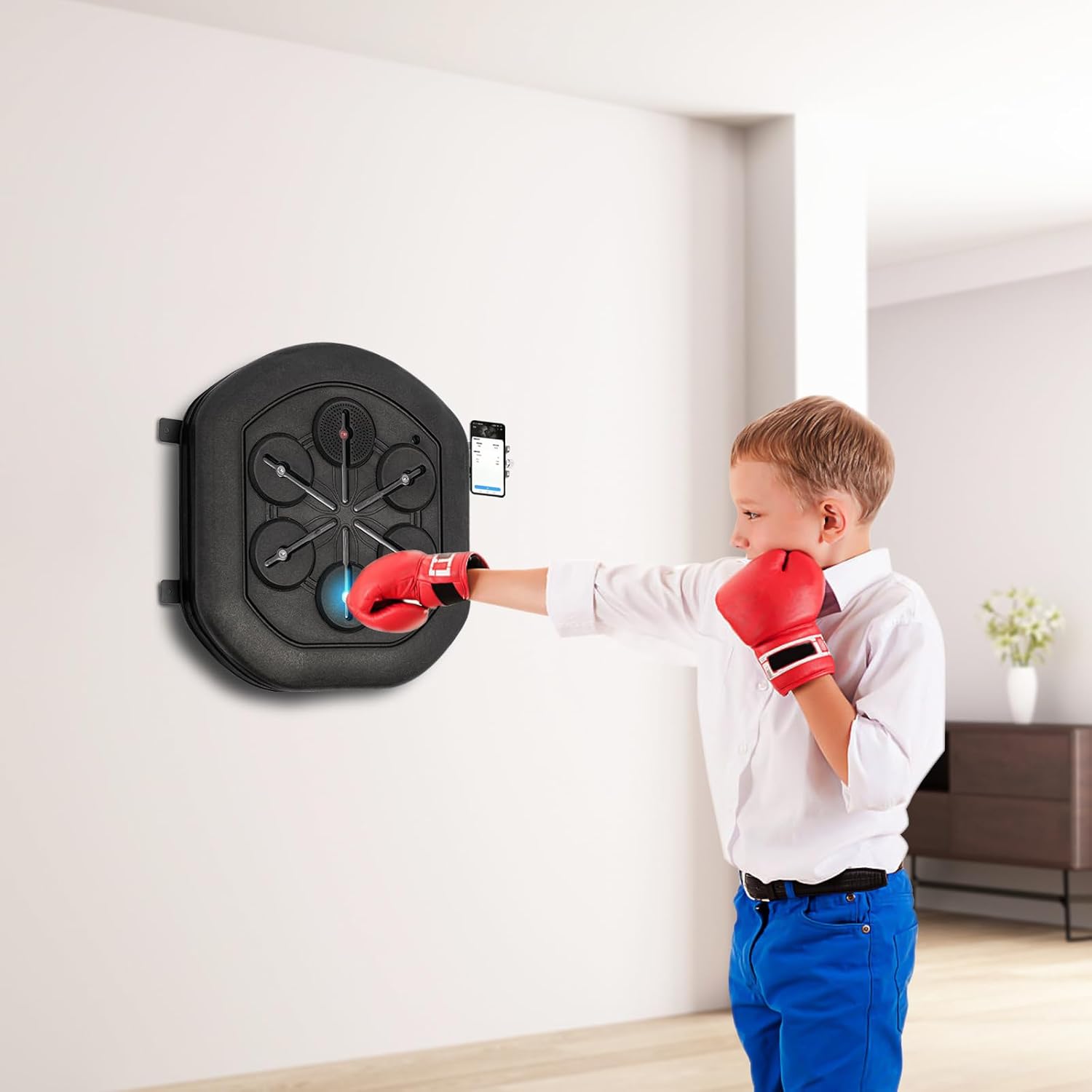 Máquina de boxeo de música, máquina de entrenamiento de boxeo de luz LED montada en la pared, conexión Bluetooth+cable de carga USB+1 par de