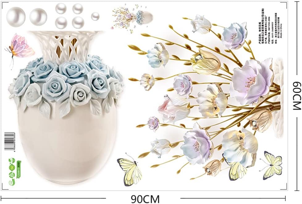 Calcomanías de pared de flores de colores en relieve, jarrón 3D, autoadhesivas, impermeables, papel de pared extraíble, decoración de pared para