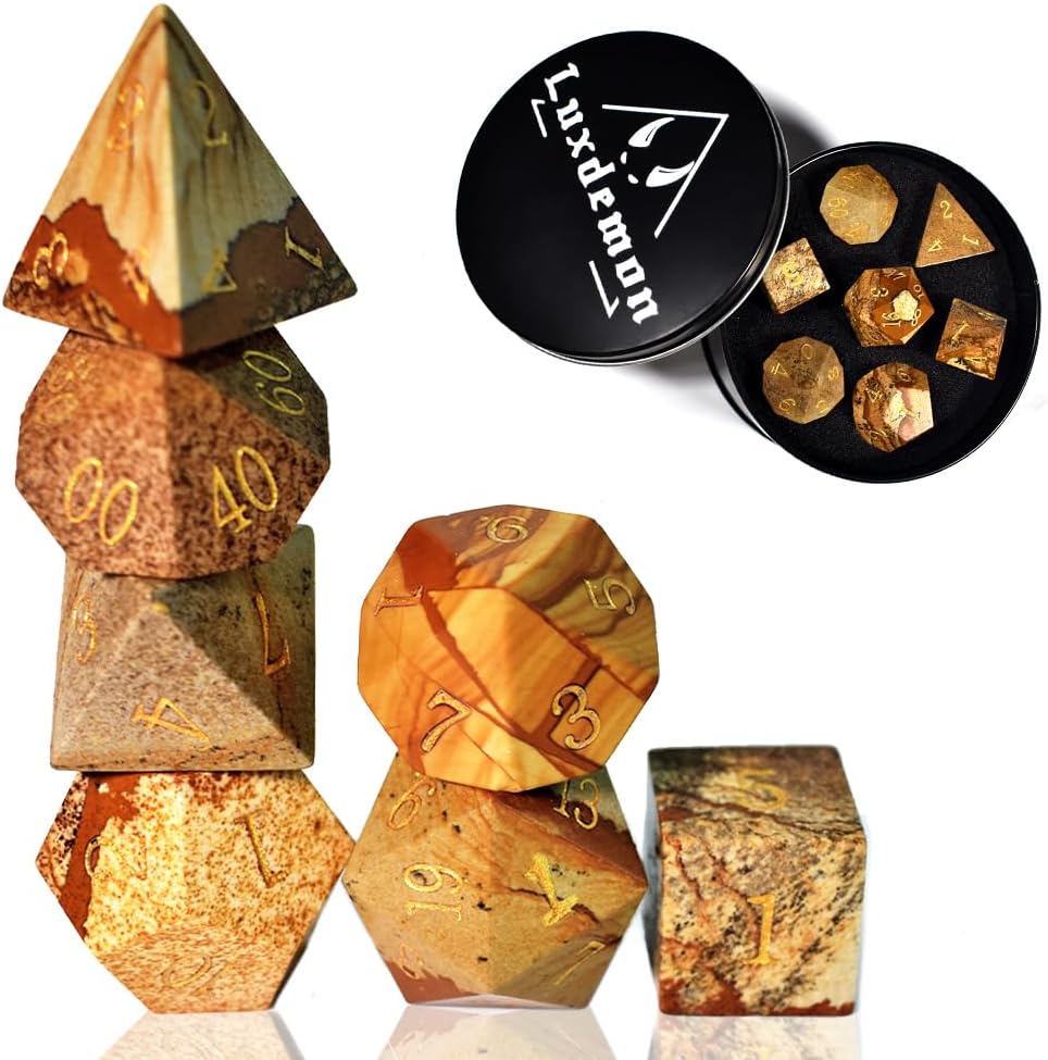Juego de dados DND con piedras preciosas de imagen, 7 piezas de dados de gemas reales para Calabozos y Dragones, juego de dados poliédricos con