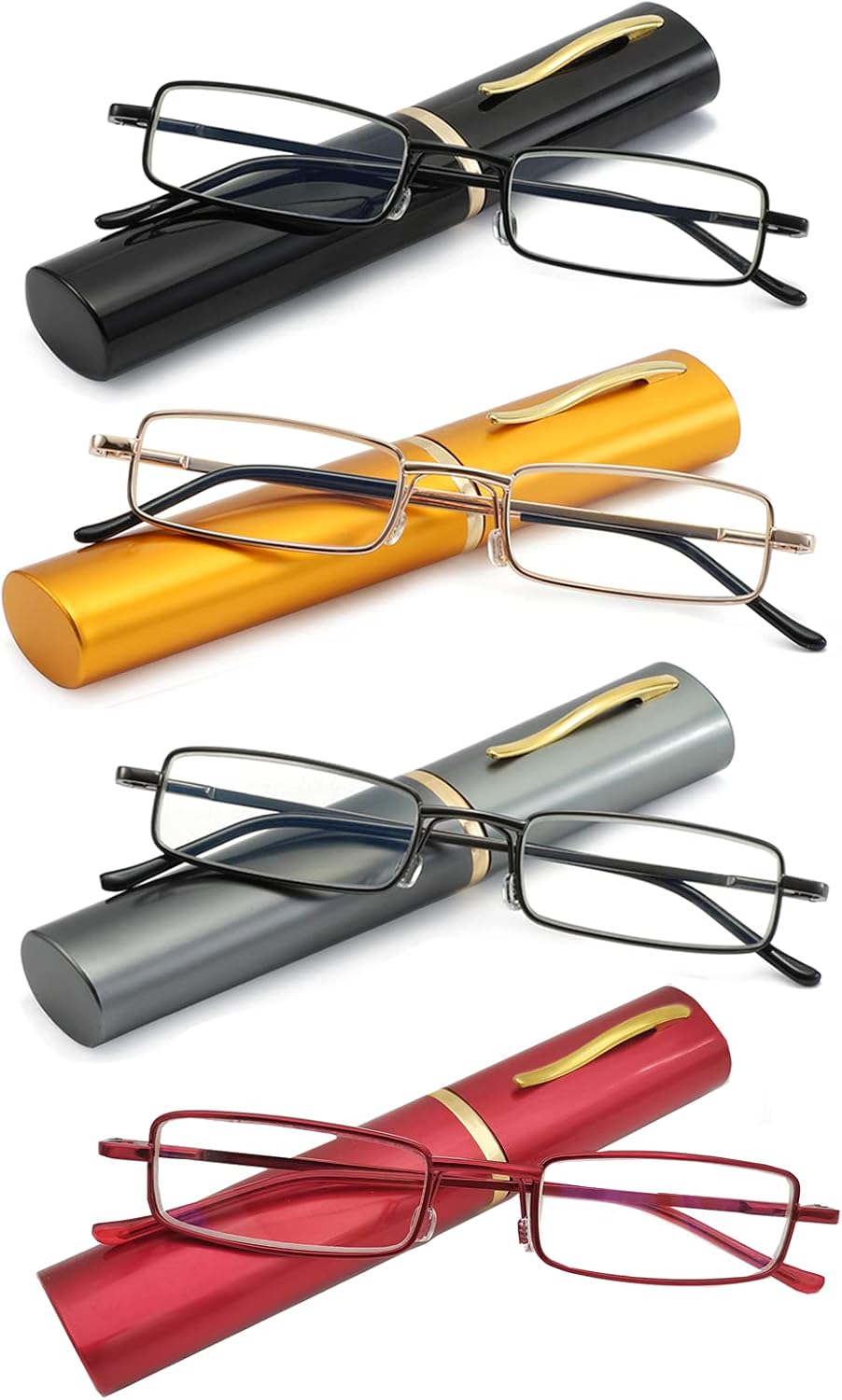 OWTXIS Lentes de lectura con bloqueo de luz azul, lectores de bolsillo delgados con estuche de clip para bolígrafo, mini lectores ligeros