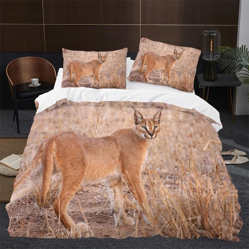 Juego de funda de edredón tamaño individual con estampado de animales, funda de edredón de microfibra suave y 2 fundas de almohada de 20 x 26