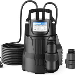 Acquaer Bomba de sumidero automática de 12 HP, bomba de agua sumergible de 2450 GPH con adaptador de válvula de retención de manguera de jardín de Acquaer Bomba de sumidero automática de 12 HP, bomba de agua sumergible de 2450 GPH con adaptador de válvula de retención de manguera de jardín de