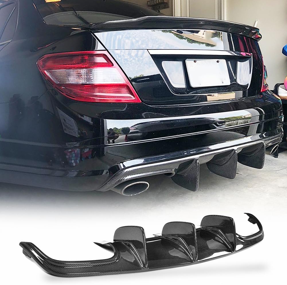 Difusor trasero de fibra de carbono para Mercedes Benz C63 AMG Sedan W204 2008-2011 parachoques trasero cenefa divisora alerón (con aleta de