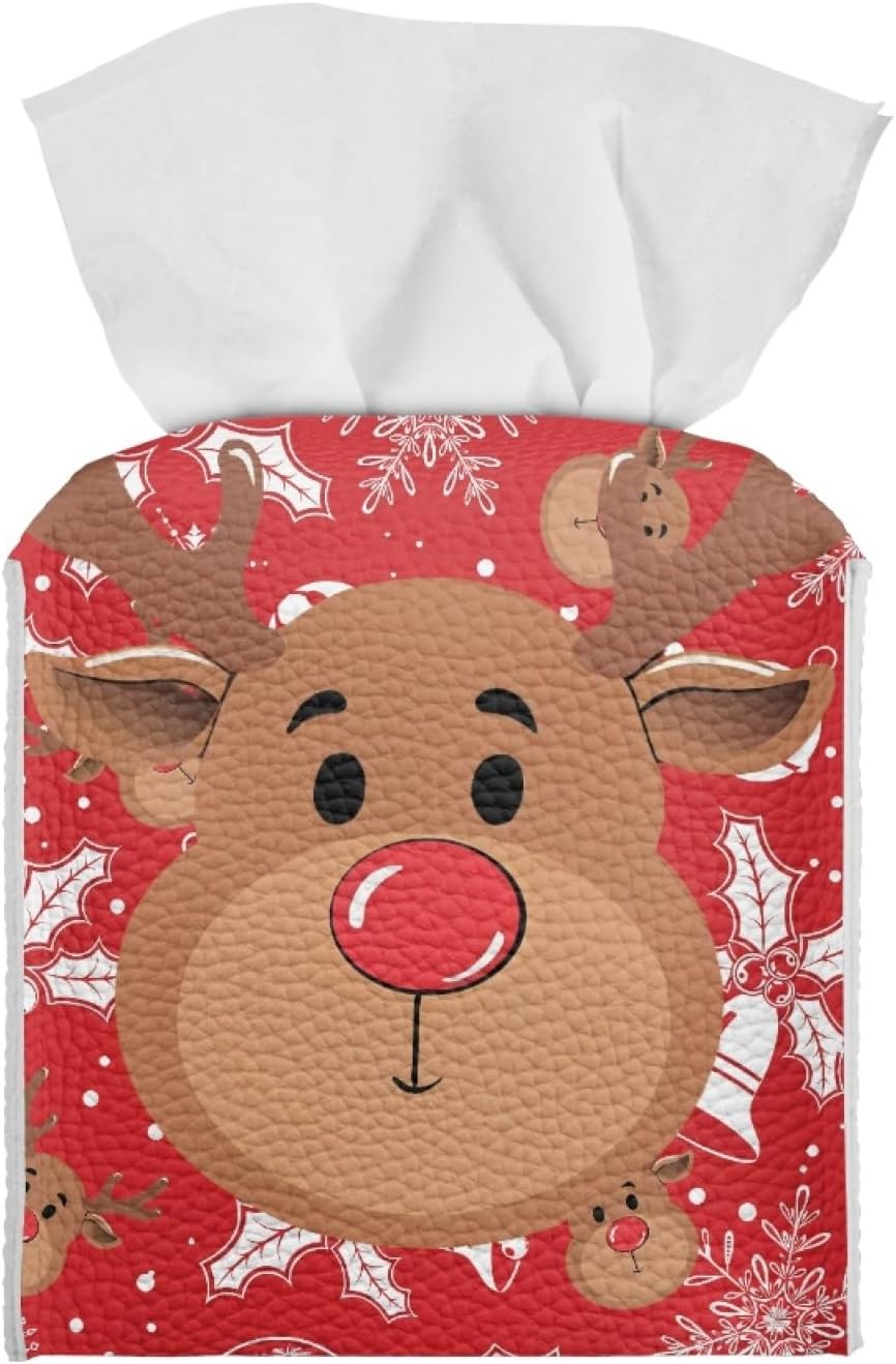 Funda para caja de pañuelos de Navidad, color rojo cuadrado para cocina, caja de pañuelos de alce de Navidad, cubierta para escritorio de oficina de