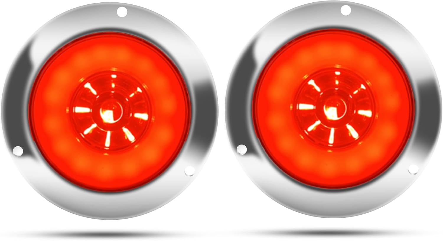 Biqing 2 luces traseras redondas de 4 pulgadas, luces traseras LED rojas de 24 V, luces traseras de freno para remolque, 24 LED, montaje de brida