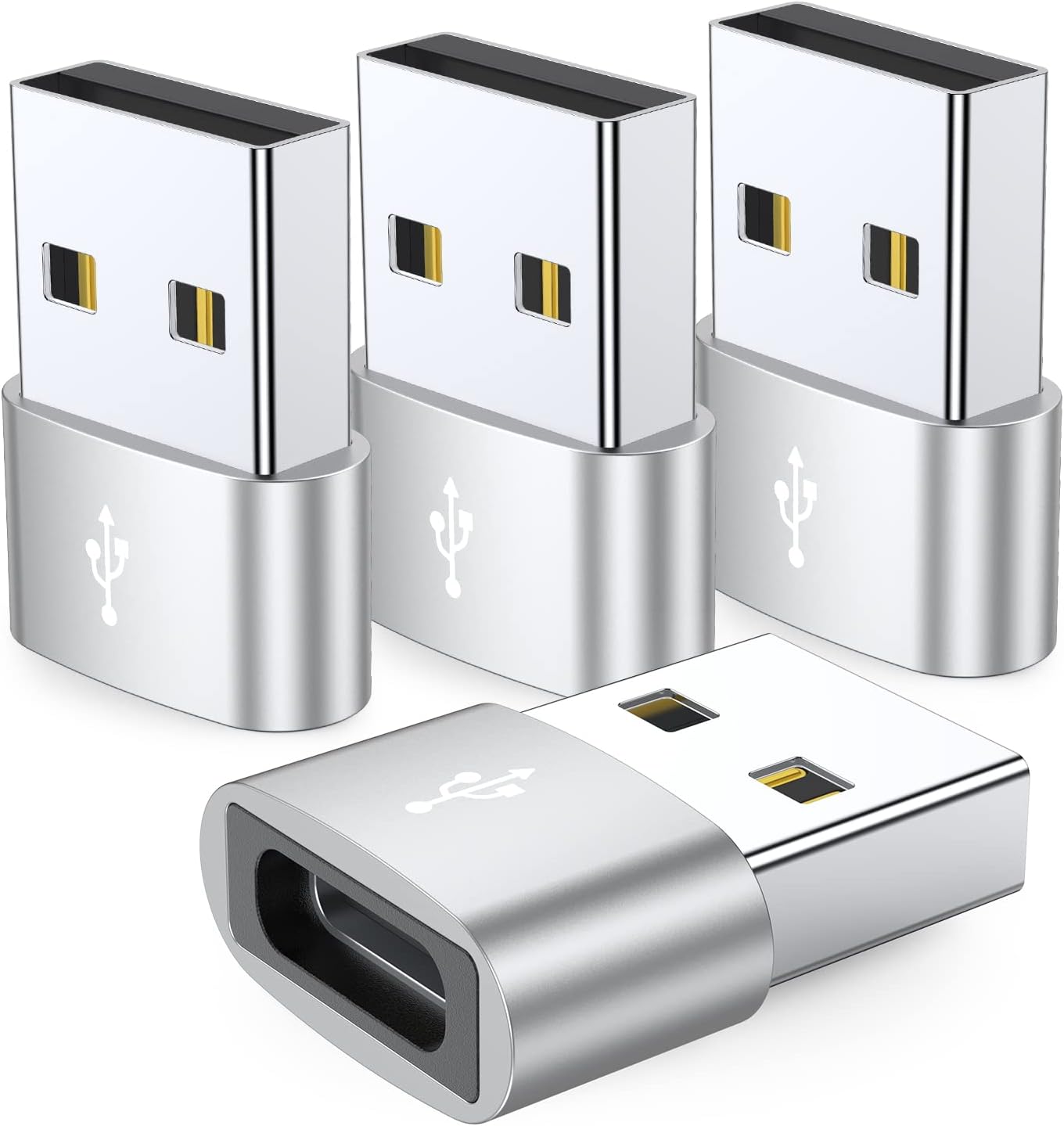 JXMOX Adaptador USB a USB C, paquete de 4, cargador USB C hembra a macho tipo C convertidor para Apple Watch Ultra iWatch 7 8 SE, iPhone 15 14 13 12